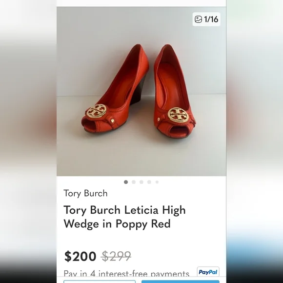 Tory Burch Orange Red Wedge with Gold Accents - Picture 5 of 5